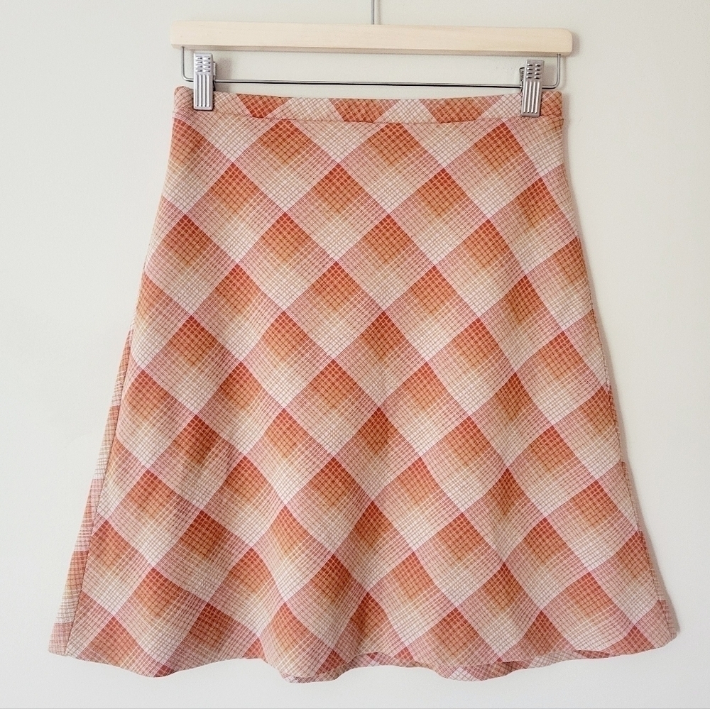 Vintage 70s High Waisted Plaid Mini Skirt Orange A Line Schoolgirl Size Small